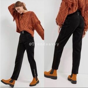 ANTHROPOLOGIE Pilcro Corduroy High Waist Cargo Ankle Zip Slim Pants Black 27 NWT